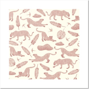 Blush Safari / Wild Cats, Monstera and Birds Posters and Art